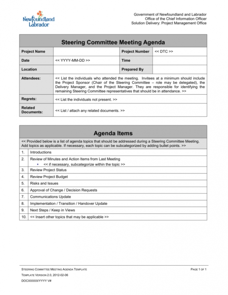 It Steering Committee Agenda Template Inside Committee Meeting Agenda Template