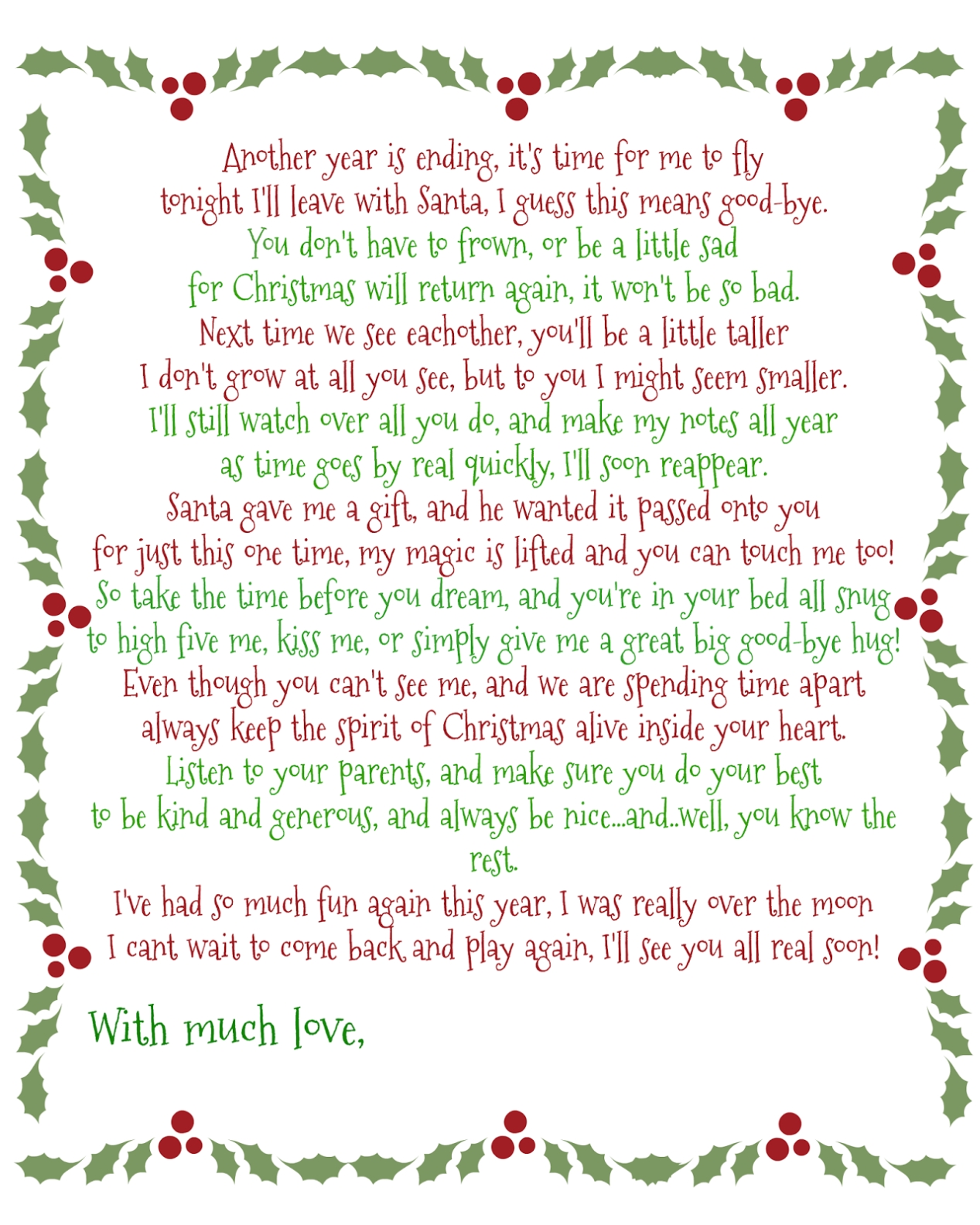 It'S A Mom'S World: Elf On The Shelf Good Bye Poem With Elf Goodbye Letter Template