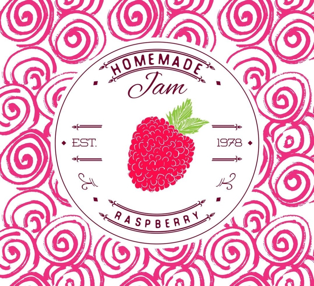 Jam Label Design Template. For Raspberry Dessert Product With Hand Within Sweet Labels Template