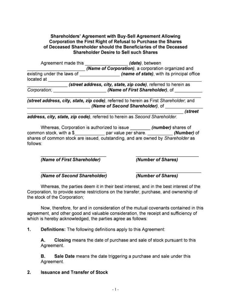 Join Shareholder Services – Fill Online, Printable, Fillable, Blank Pertaining To Shareholders Agreement Template For Small Business