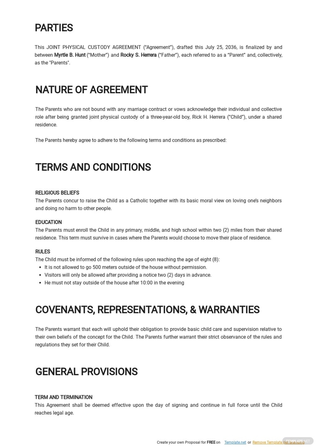Joint Physical Custody Agreement Template - Google Docs, Word, Apple In Free Joint Custody Agreement Template
