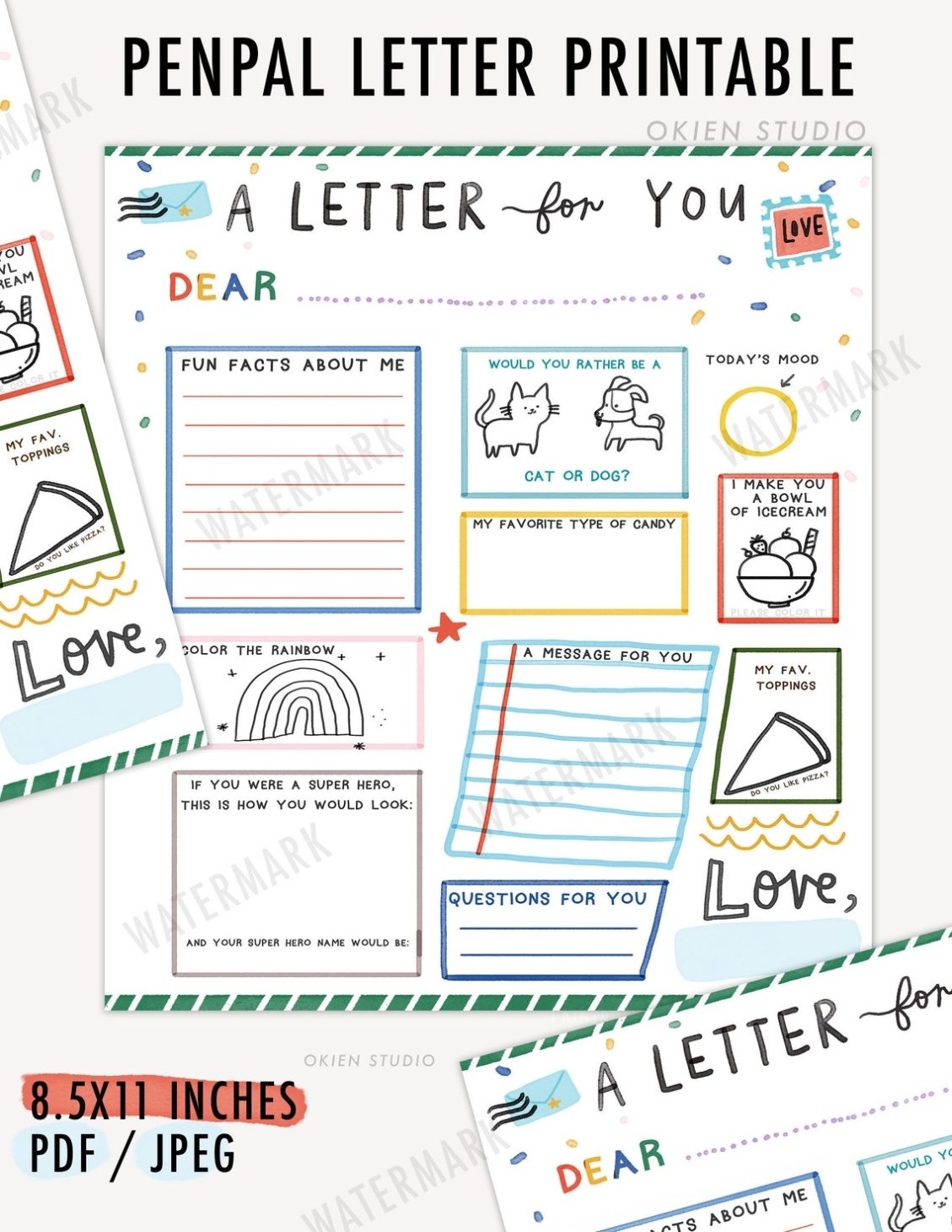 Kids Pen Pal Printable Letter Templates For Kids Letter - Etsy Within Letter Writing Template For Kids