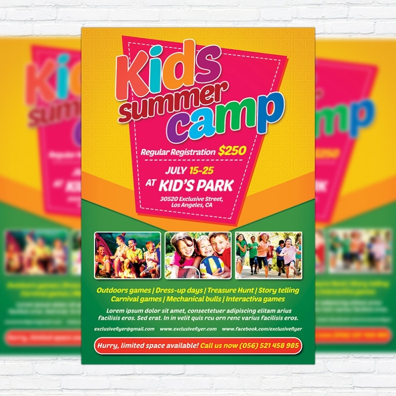 Kids Summer Camp – Premium Flyer Template + Facebook Cover With Free Summer Camp Flyer Template