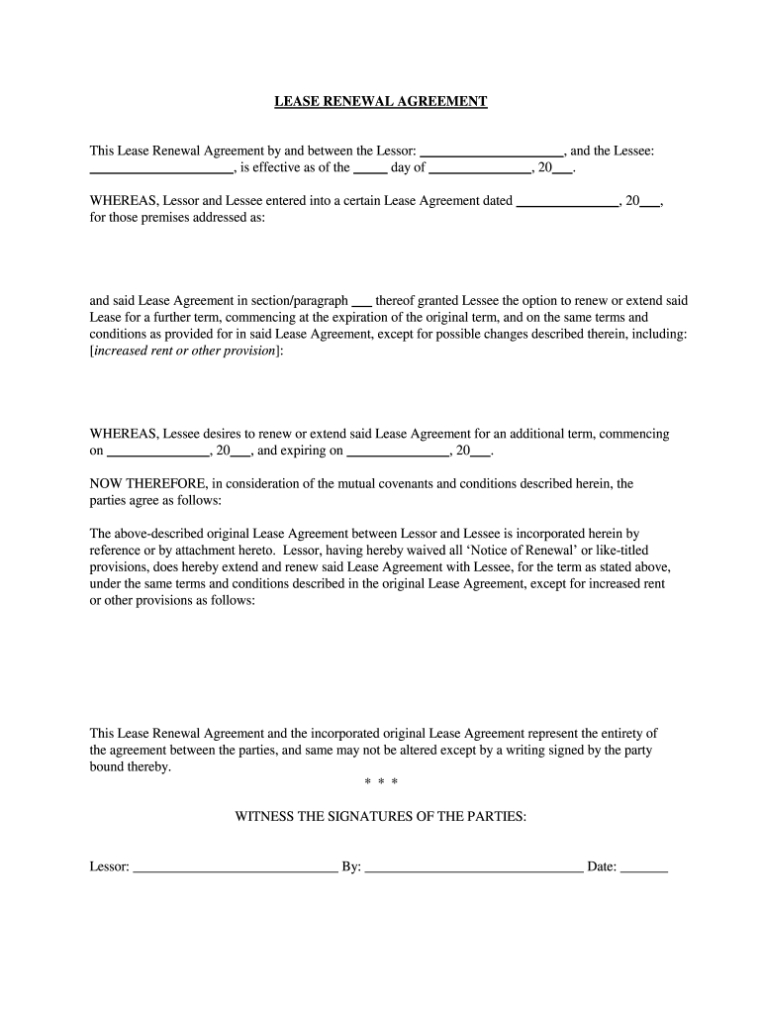 Lease Extension Agreement Renewal Of Current Lease With – Fill Out And Pertaining To Renewal Of Tenancy Agreement Template