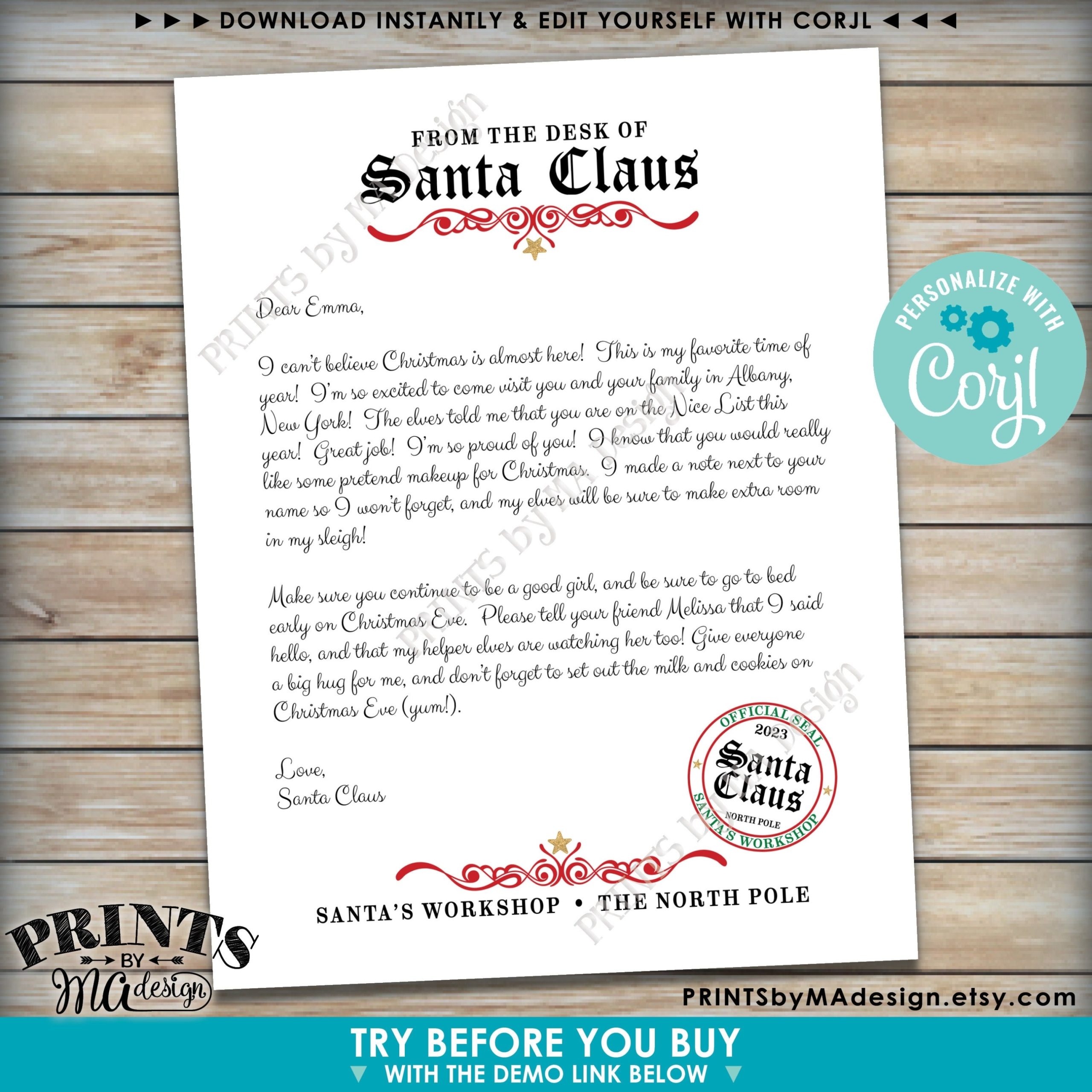 Letter From Santa Claus, Custom Santa Letter Template, Customize One Throughout Letter From Santa Claus Template