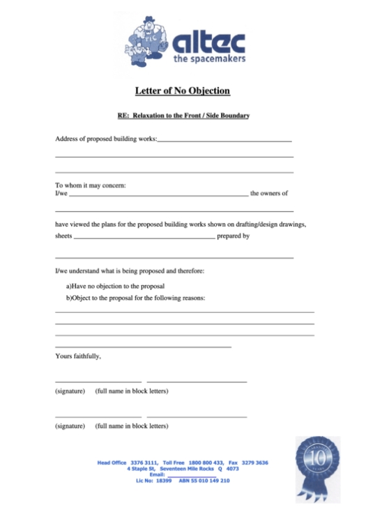 Letter Of No Objection Template Printable Pdf Download Throughout Letter Of Objection Template