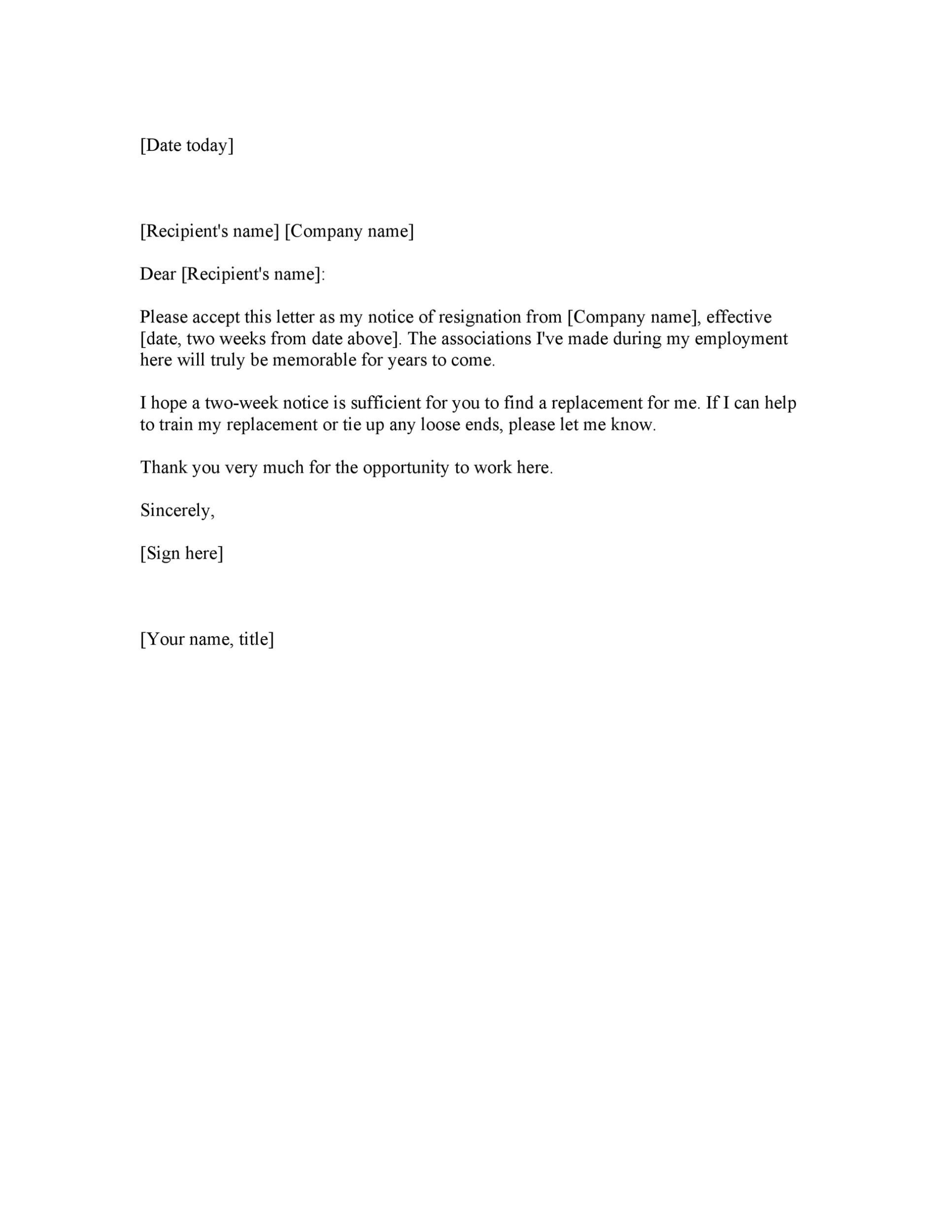 Letter Of Resignation 2 Week Notice Database | Letter Template Collection Throughout Draft Letter Of Resignation Template