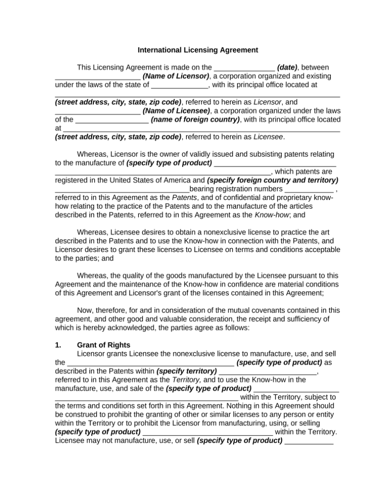 Licensing Agreement Doc Template | Pdffiller intended for intellectual property license agreement template
