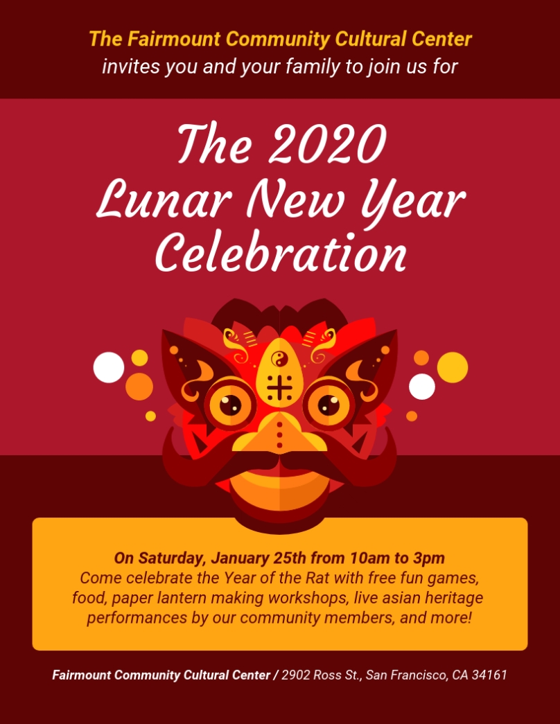 Lunar New Year Community Event Flyer Template With Regard To Community Event Flyer Template