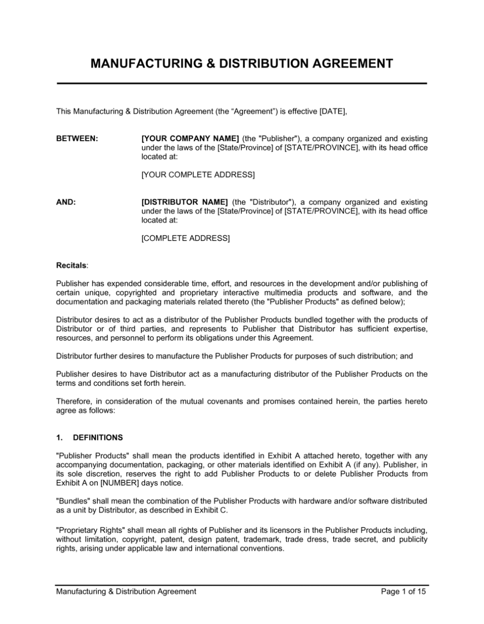 Manufacturing Distribution Agreement Template | By Business In A Box™ With Regard To Toll Processing Agreement Template