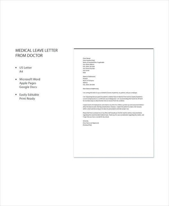 Medical Leave Letter - 13+ Free Word, Excel, Pdf Documents Download for Medical Death Note Template