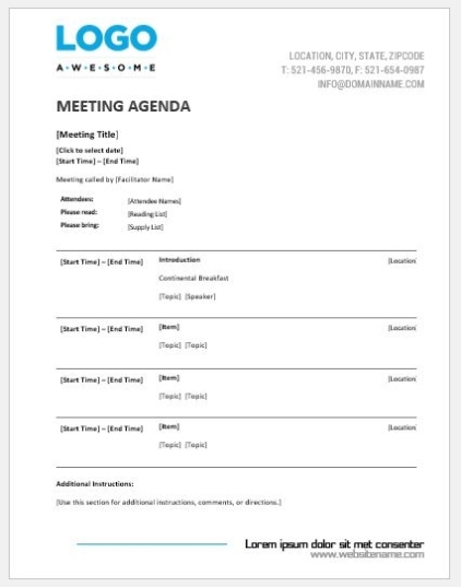 Meeting Agenda Templates Ms Word | Word & Excel Templates In Simple Meeting Agenda Template Word