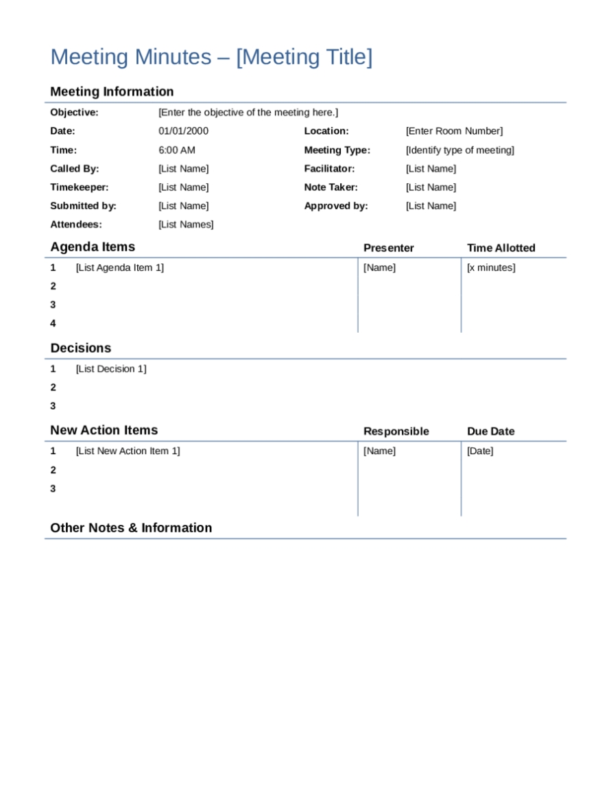 Meeting Minutes Template - Detailed - Edit, Fill, Sign Online | Handypdf Regarding Minutes Of The Meeting Template