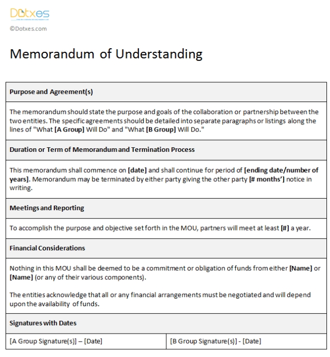Memorandum Of Understanding Sample Template - Dotxes Inside Template For Memorandum Of Understanding In Business