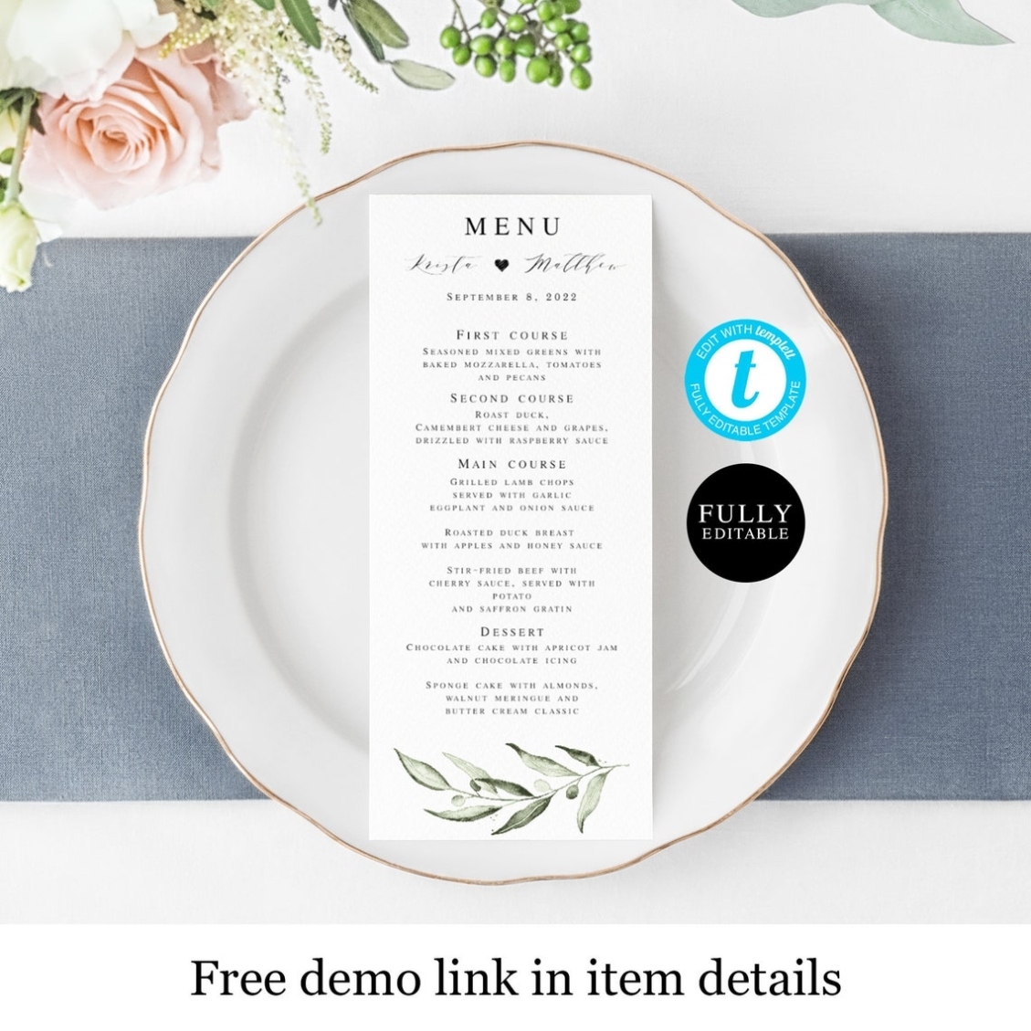 Menu Card Template Rehearsal Dinner Try Before You Buy 100% | Etsy In Rehearsal Dinner Menu Template