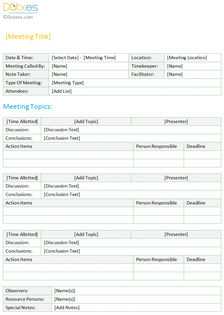 Minutes Of Meeting Template (Standard Format) - Dotxes Throughout Minutes Of The Meeting Template