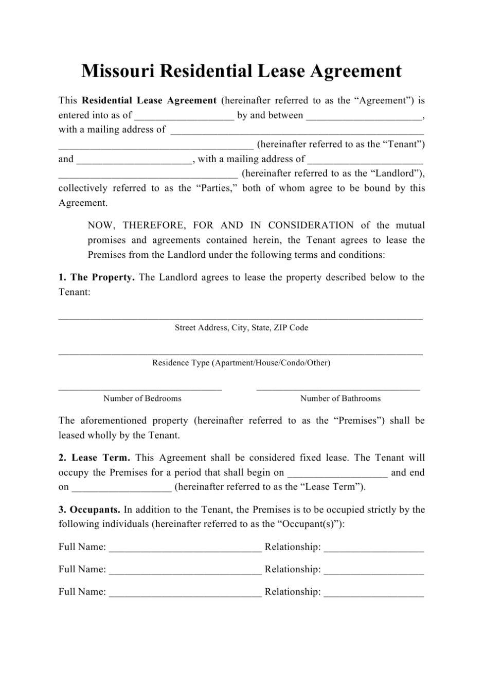 Missouri Residential Lease Agreement Template Download Printable Pdf Throughout Free Printable Residential Lease Agreement Template