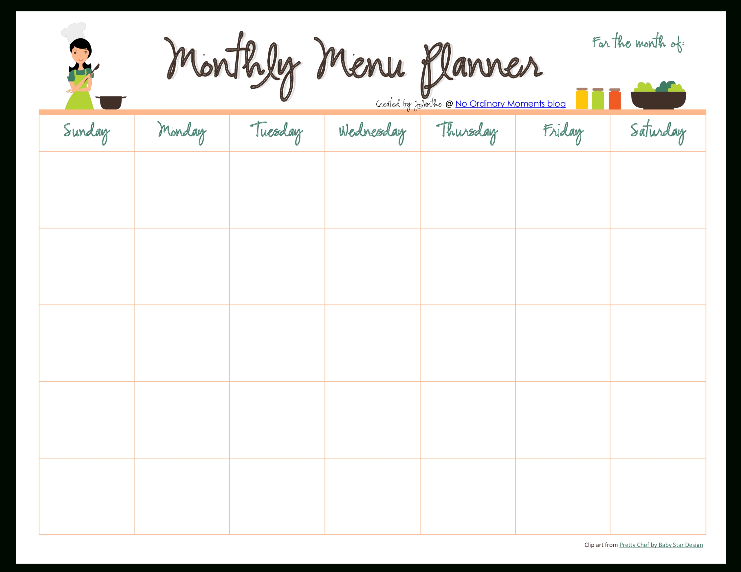 Monthly Meal Menu Planner Pdf Format Template 0A | Templates At Intended For Blank Dinner Menu Template