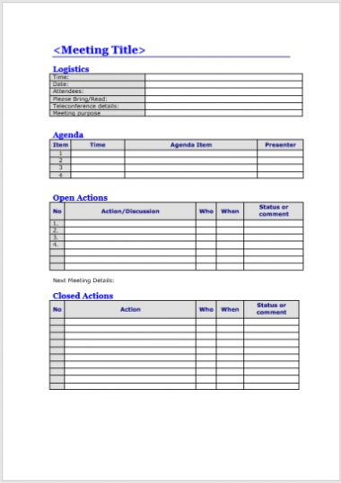 Monthly Office Meeting Agenda Templates – Templates Buz Within Monthly Meeting Calendar Template