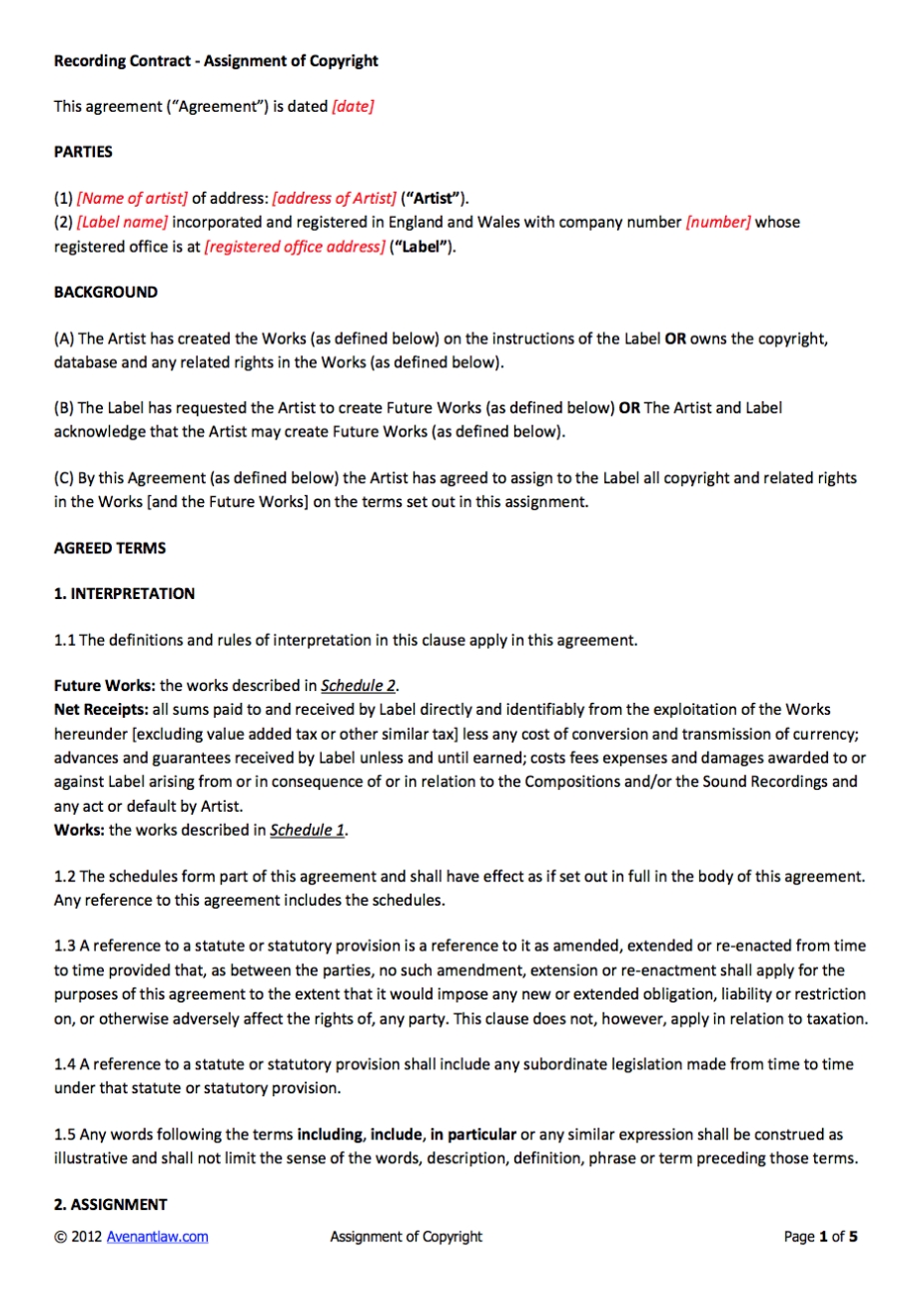 Music Artist Contract Template - Gawersmarts Inside Songwriter Agreement Template