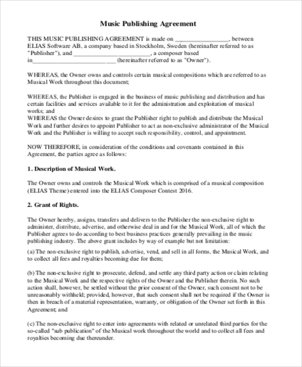 Music Publishing Administration Agreement Template | Hq Printable Documents Inside Work Made For Hire Agreement Template