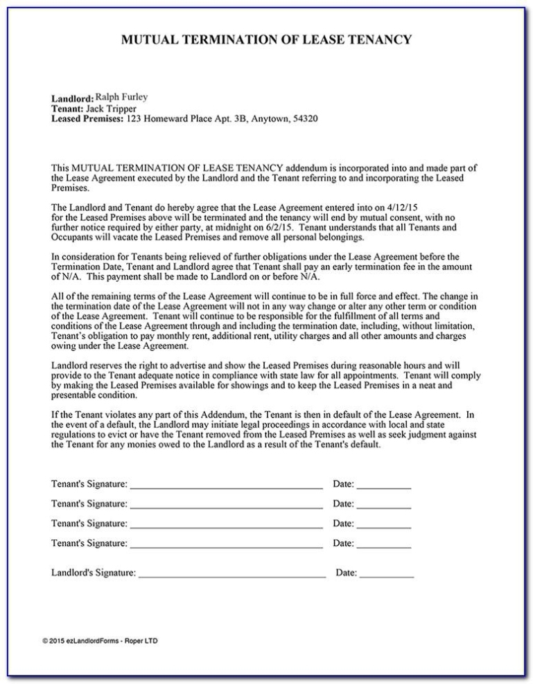 Mutual Lease Termination Agreement Form In Mutual Agreement To Terminate Contract Template