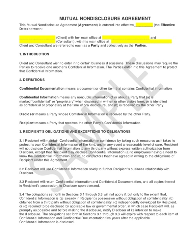 Mutual Non Disclosure Agreement – Legally Fab For Mutual Non Disclosure Agreement Template