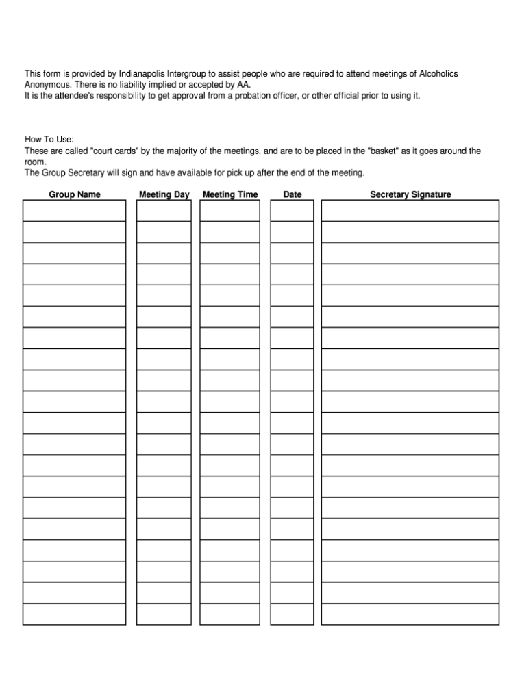 Na Sign In Sheet With Signatures Form - Fill Out And Sign Printable Pdf Pertaining To Na Meeting Format Template