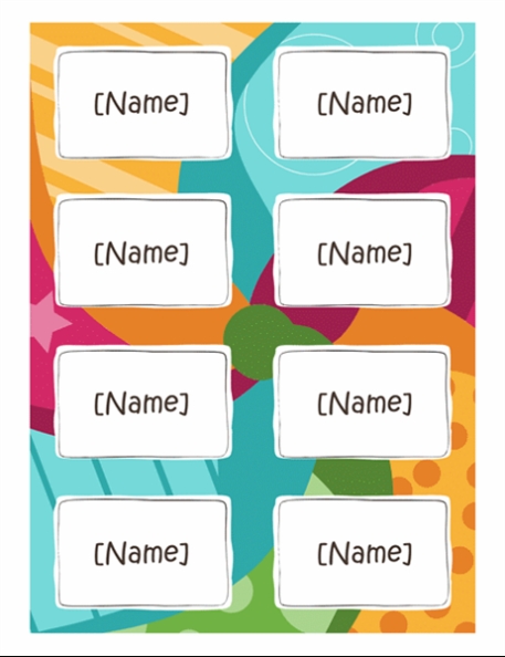 Name Badges (Bright Design, 8 Per Page, Works With Avery 5395 And With Regard To Labels 8 Per Sheet Template Word
