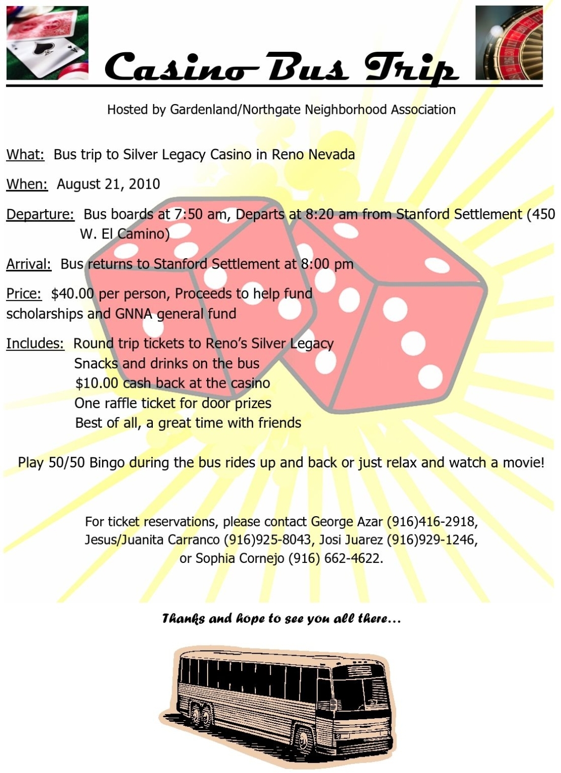 Natomas, Ca - Gardenland/Northgate Group Plans Casino Bus Trip | The Within Bus Trip Flyer Templates Free