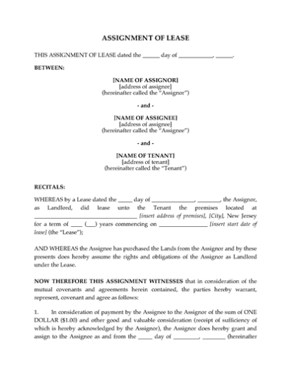 New Jersey Assignment Of Lease By Landlord | Legal Forms And Business Regarding Claim Assignment Agreement Template