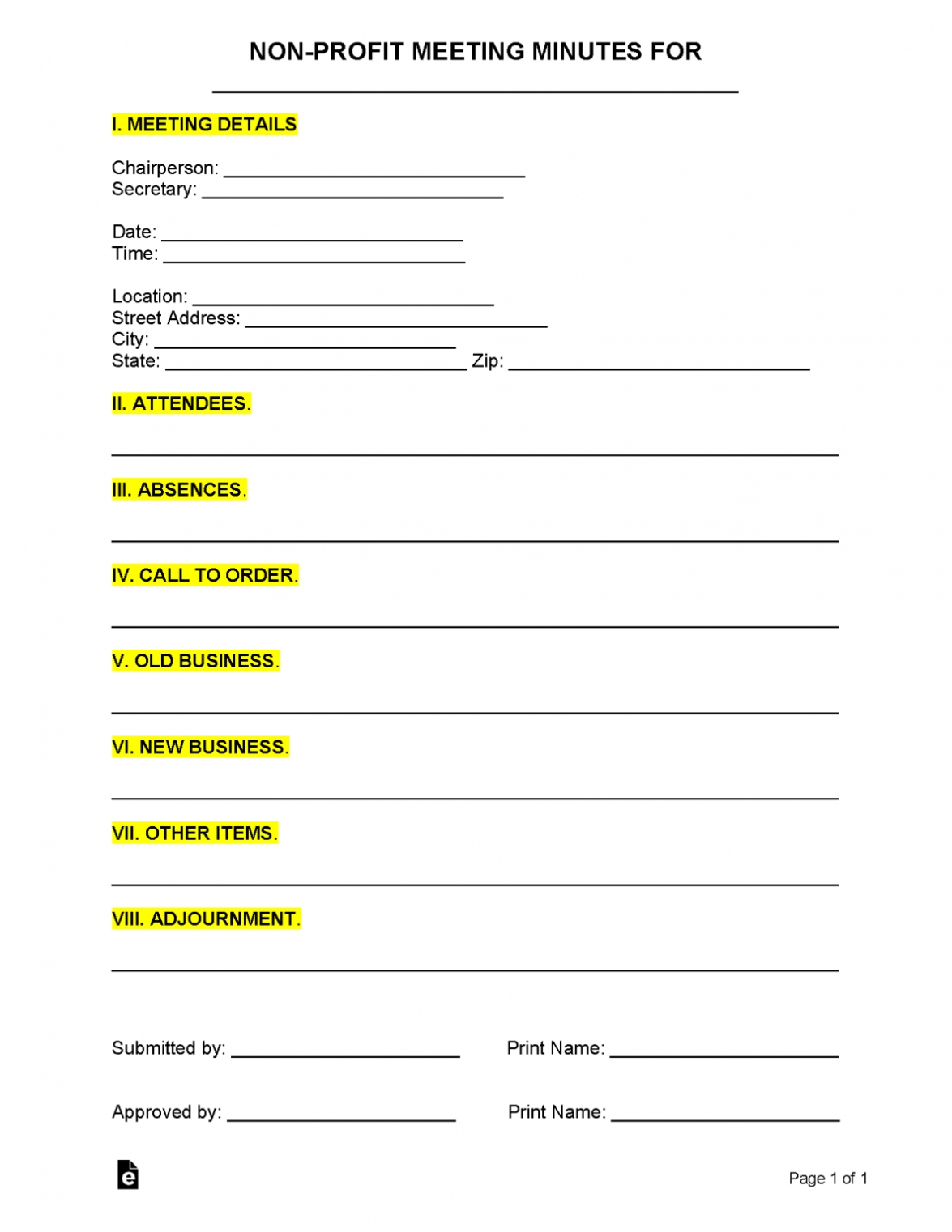 Non Profit Meeting Minutes Template | Sample – Eforms Intended For Committee Meeting Minutes Template