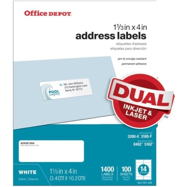 Office Depot® Brand Inkjet/Laser Address Labels, White, 1 1/3" X 4 With Office Depot Address Label Template