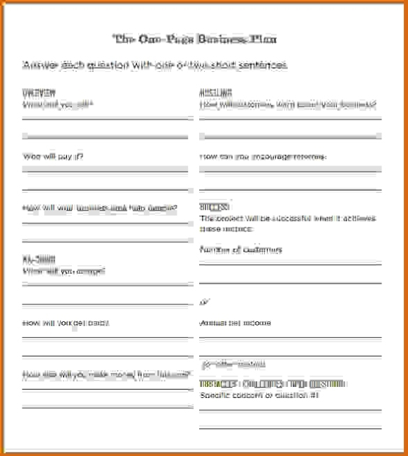 One Page Business Plan Pdf | Template Business In Business One Sheet Template
