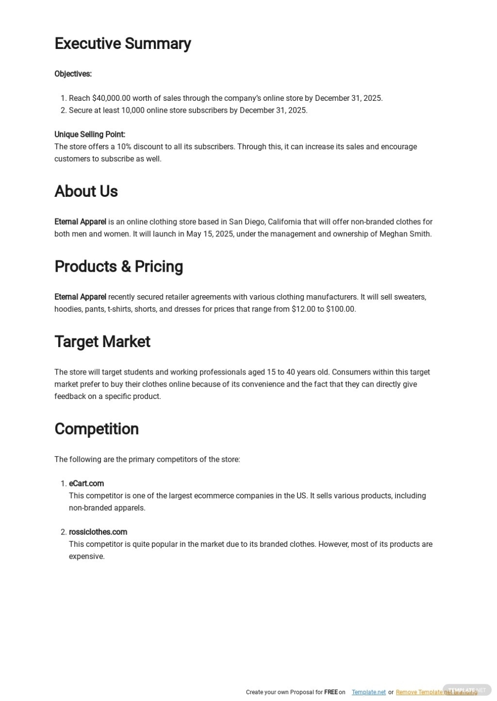 Online Clothing Store Business Plan Template [Free Pdf] | Template throughout Boutique Business Plan Template