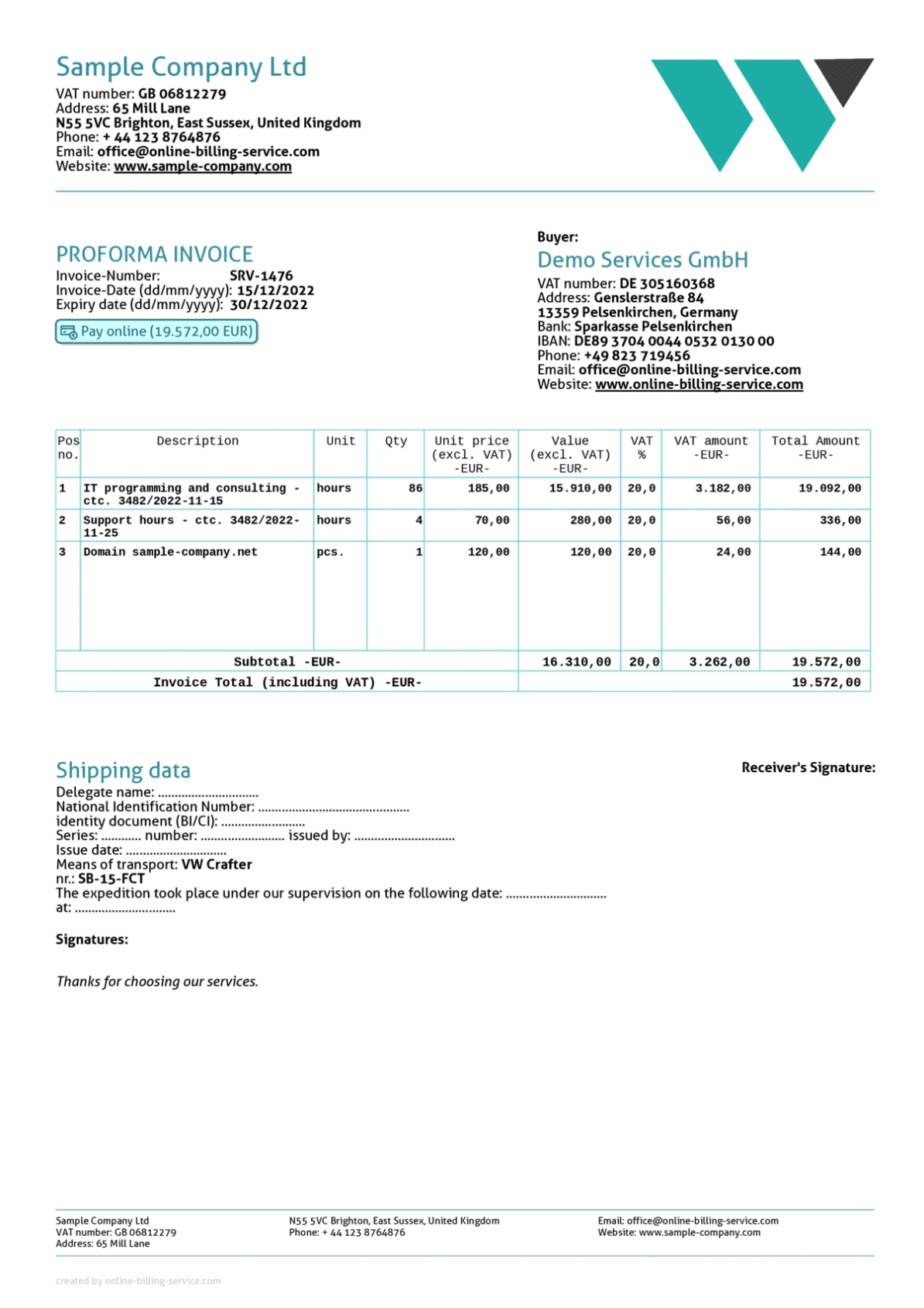 Online Sample Proforma Invoices, Proforma Invoice Templates In Free Delivery Terms And Conditions Template