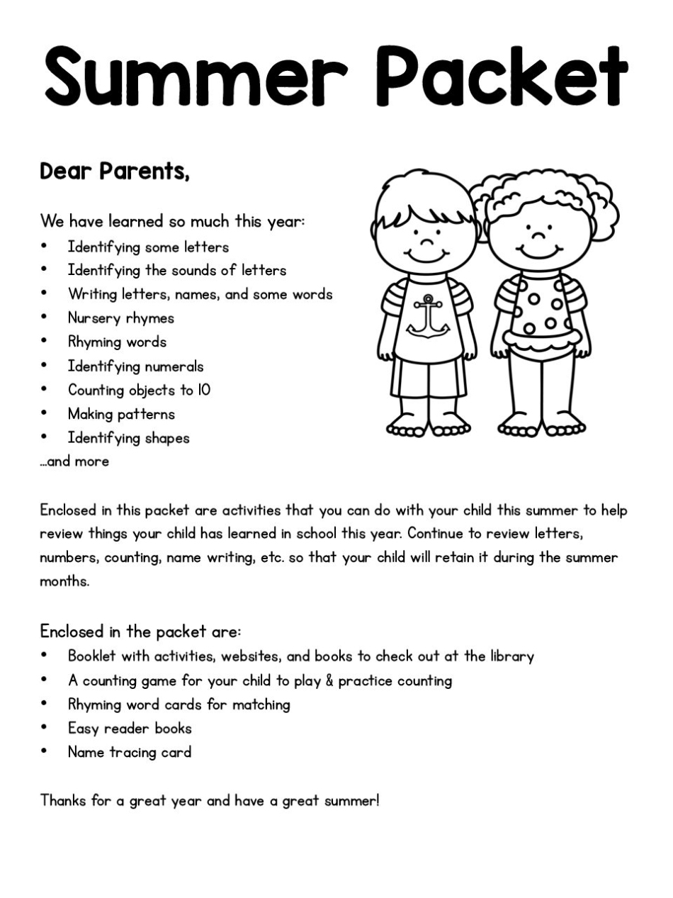 Parent Letter For Summer Packet Pdf - Prekinders With Letter To Parents Template From Teachers
