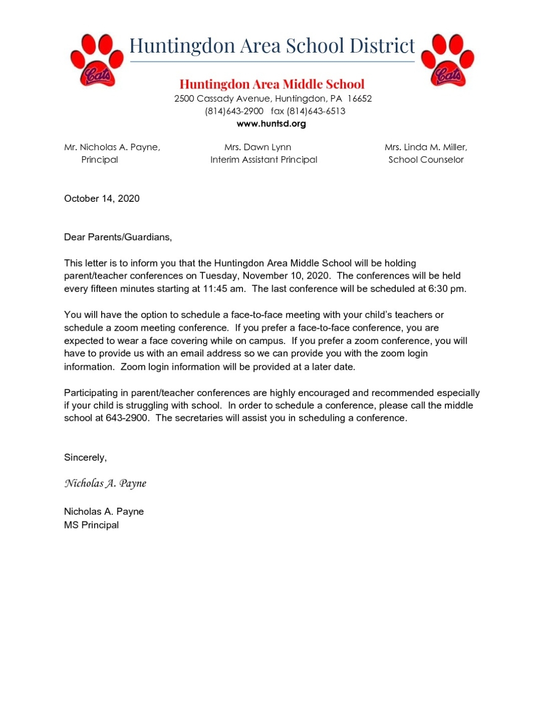 Parent Teacher Conference Letter (20 21) – Huntingdon Area School District Pertaining To Letters To Parents From Teachers Templates