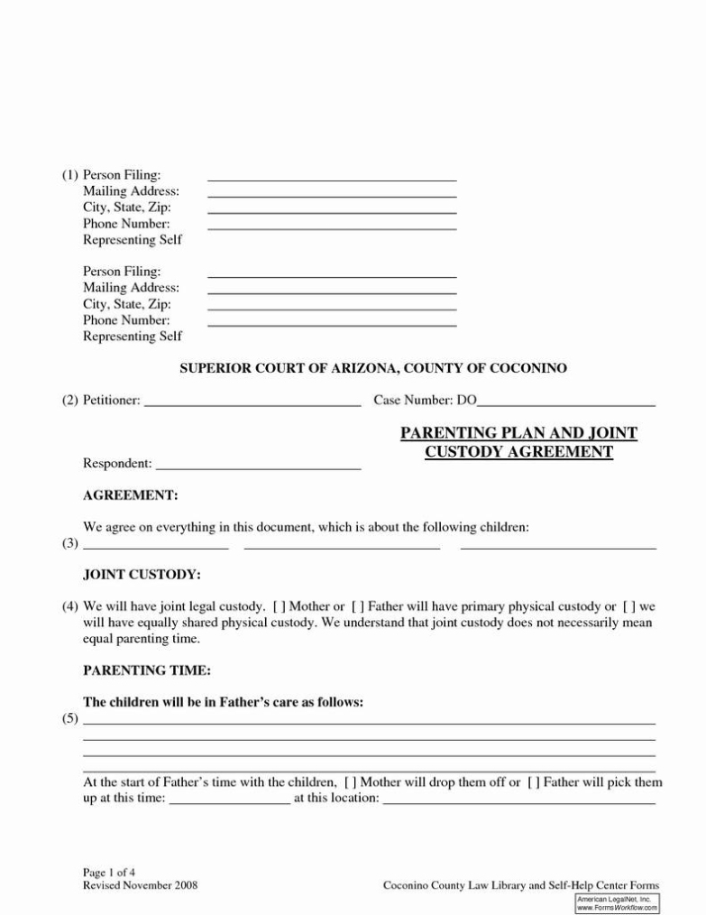 Parenting Agreement Template Nc | Pdf Template Intended For Joint Custody Agreement Template