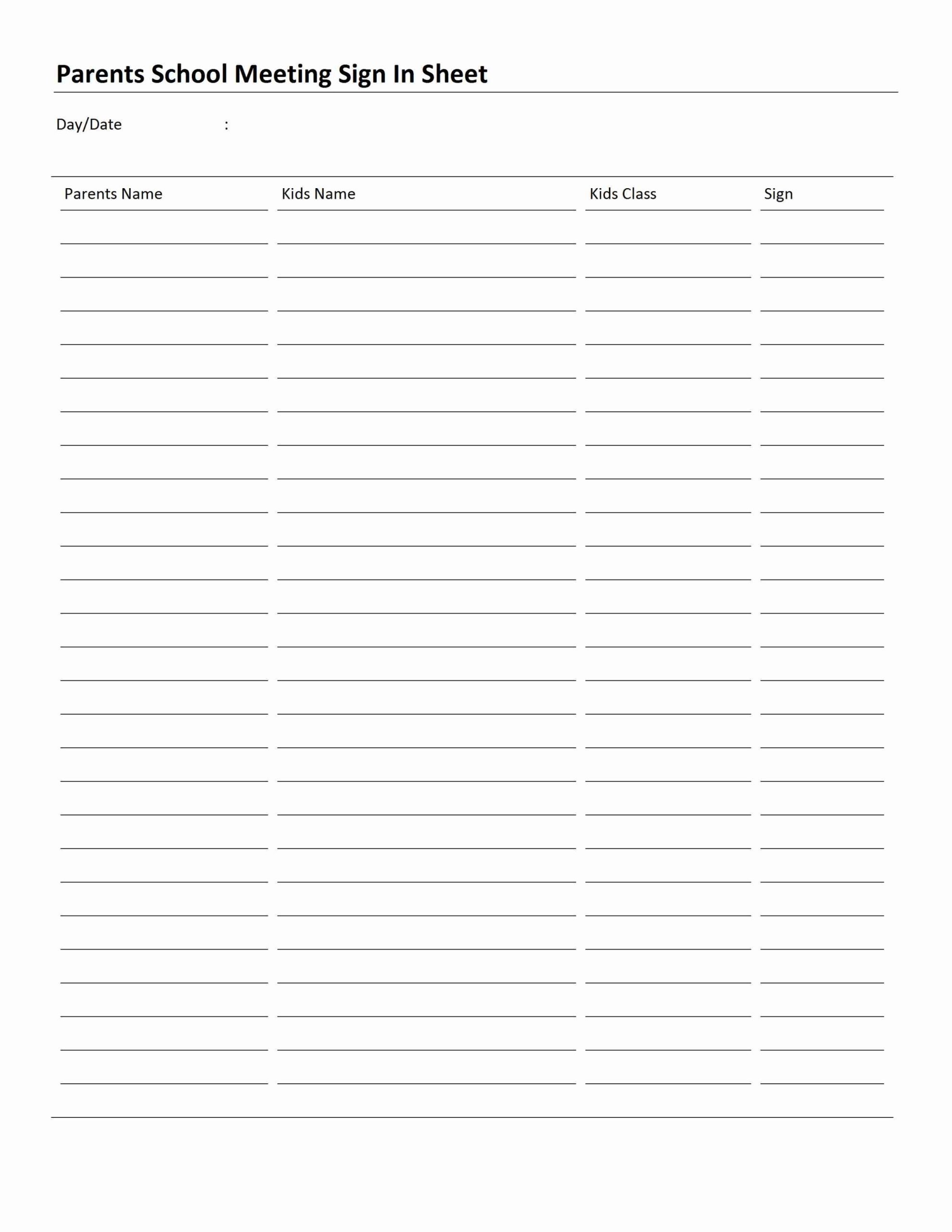 Parents School Meeting Sign In Sheet Pertaining To Mom Meeting Template