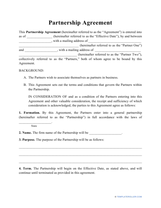 Partnership Agreement Template Download Printable Pdf | Templateroller For Business Partnership Agreement Template Pdf