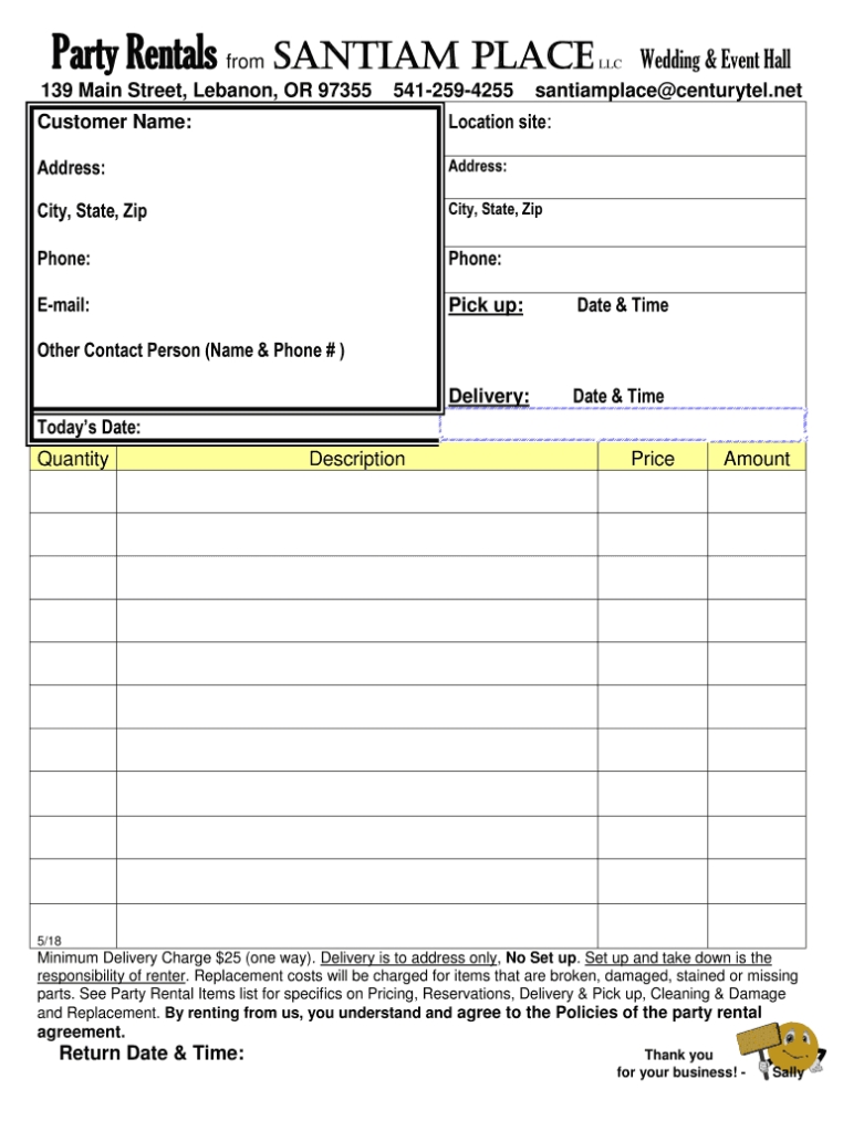 Party Rentals Santiam Place Llc Wedding & Event Hall Form – Fill Out Throughout Banquet Hall Rental Agreement Template
