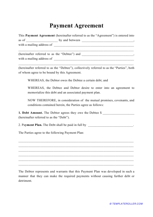 Payment Agreement Template Download Printable Pdf | Templateroller Throughout Installment Payment Agreement Template Free