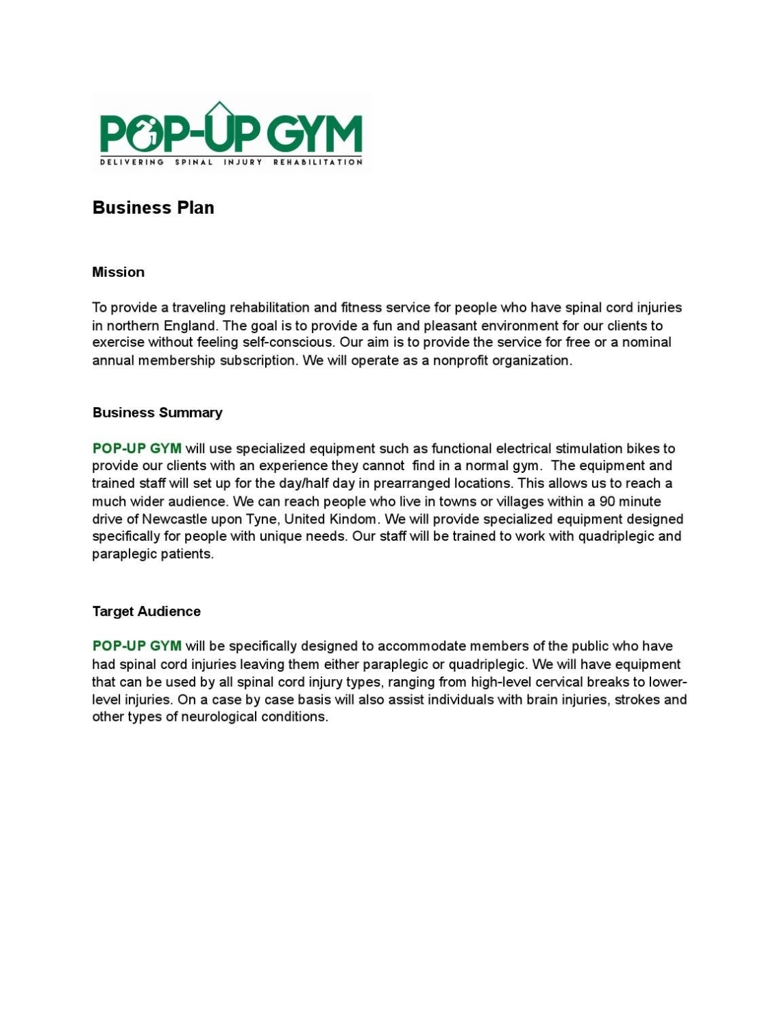 Pdf Pop Up Gym Business Plan By Scott Sayler - Issuu Pertaining To Business Plan Template For Gym