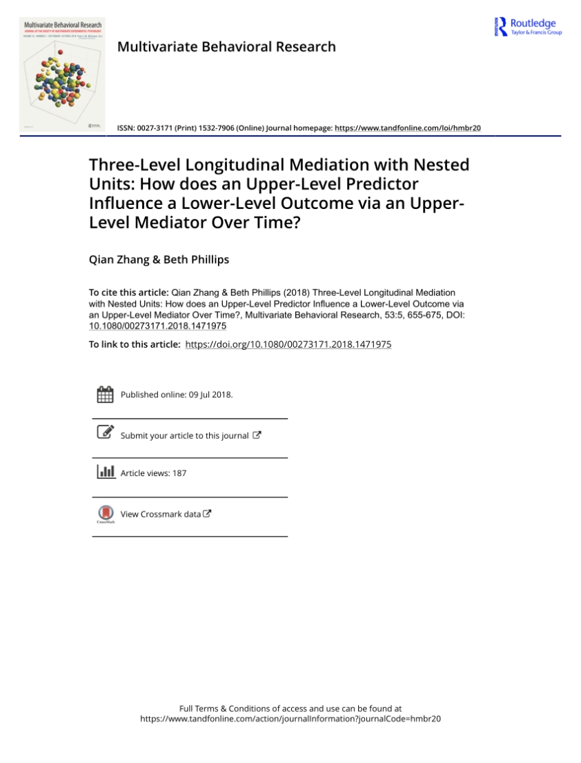 (Pdf) Three Level Longitudinal Mediation With Nested Units: How Does An With Mediation Outcome Agreement Template