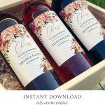 Pink Peonies Editable Wine Bottle Labels, Full Size Wine Bottle Label Inside Diy Wine Label Template