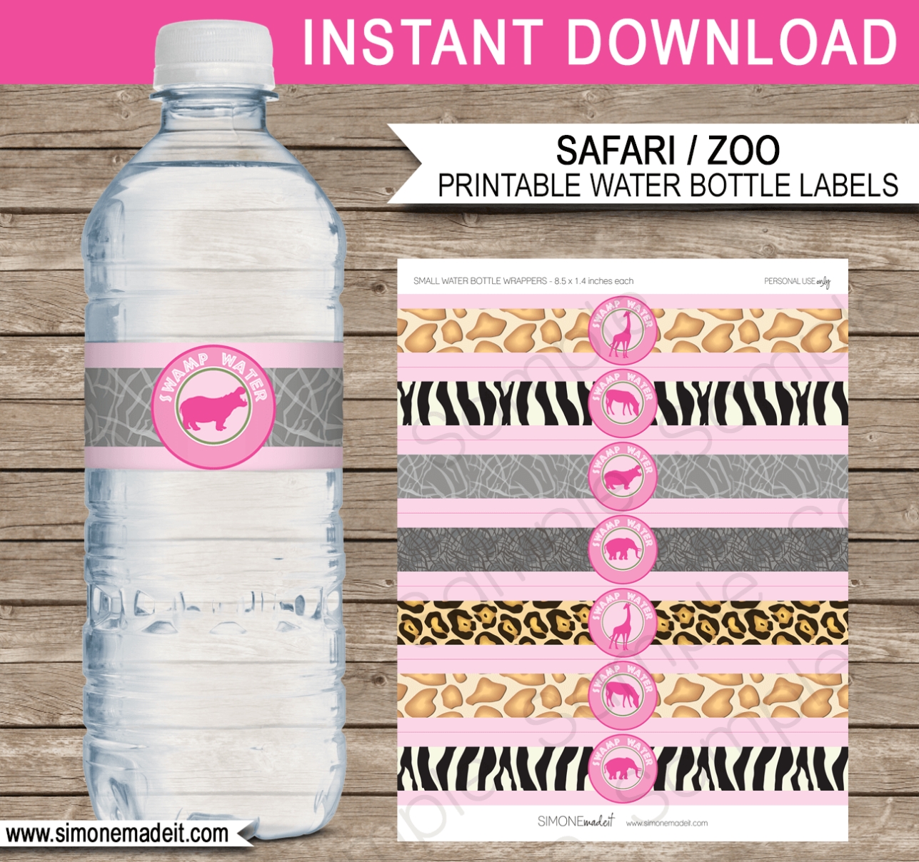 Pink Safari Birthday Party Water Bottle Labels Template | Swamp Water regarding Birthday Water Bottle Labels Template Free