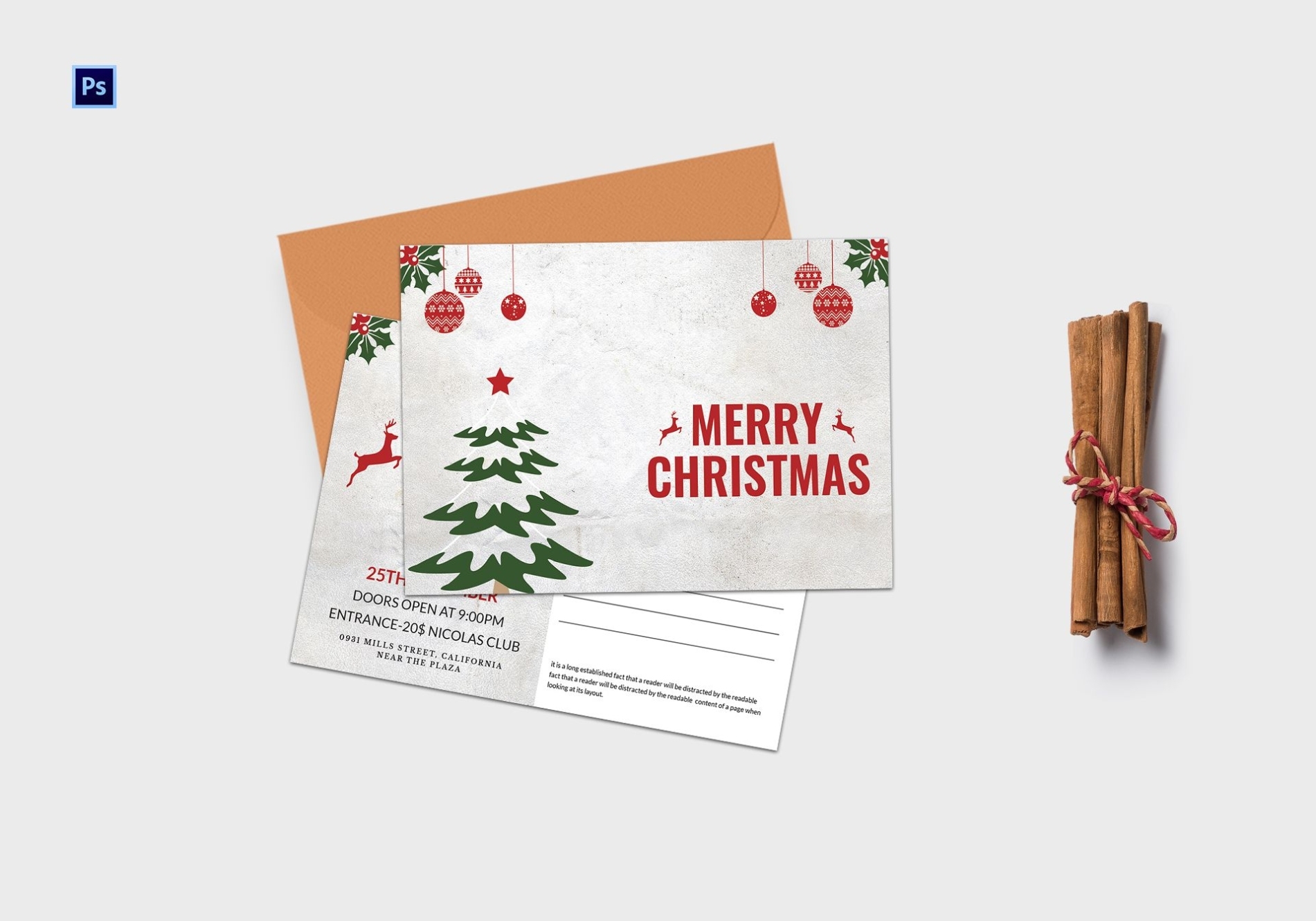 Printable Christmas Postcard Template In Adobe Photoshop With Regard To Back Of Postcard Template Photoshop