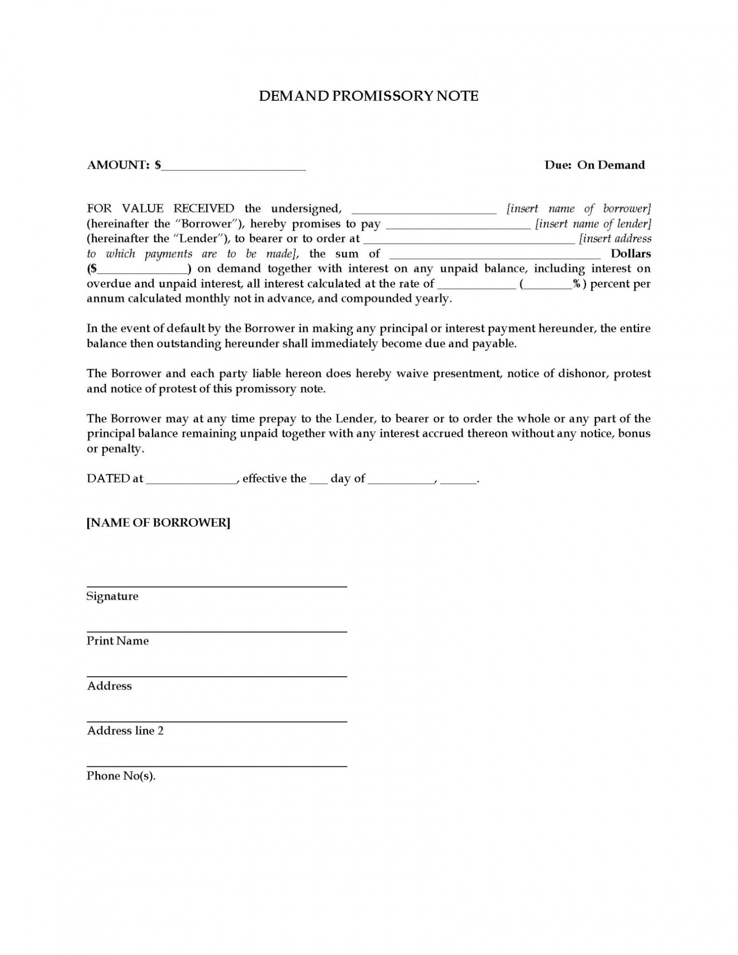 Printable Demand Promissory Note Legal Forms And Business Templates with regard to Promissory Notes Template