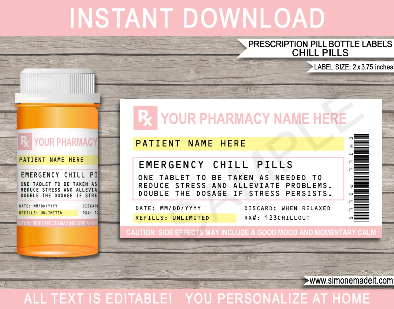 Printable Funny Prescription Labels - Prescription Chill Pill Labels within Pill Bottle Label Template